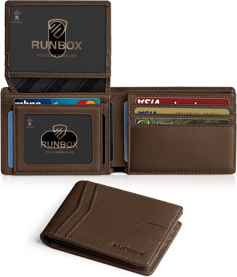 RUNBOX Wallet for Men Slim Rfid Leather 2 ID Window With Gift Box | Slim, Rfid, 2 ID Window, With Gift Box, Slim, Rfid - Image 1